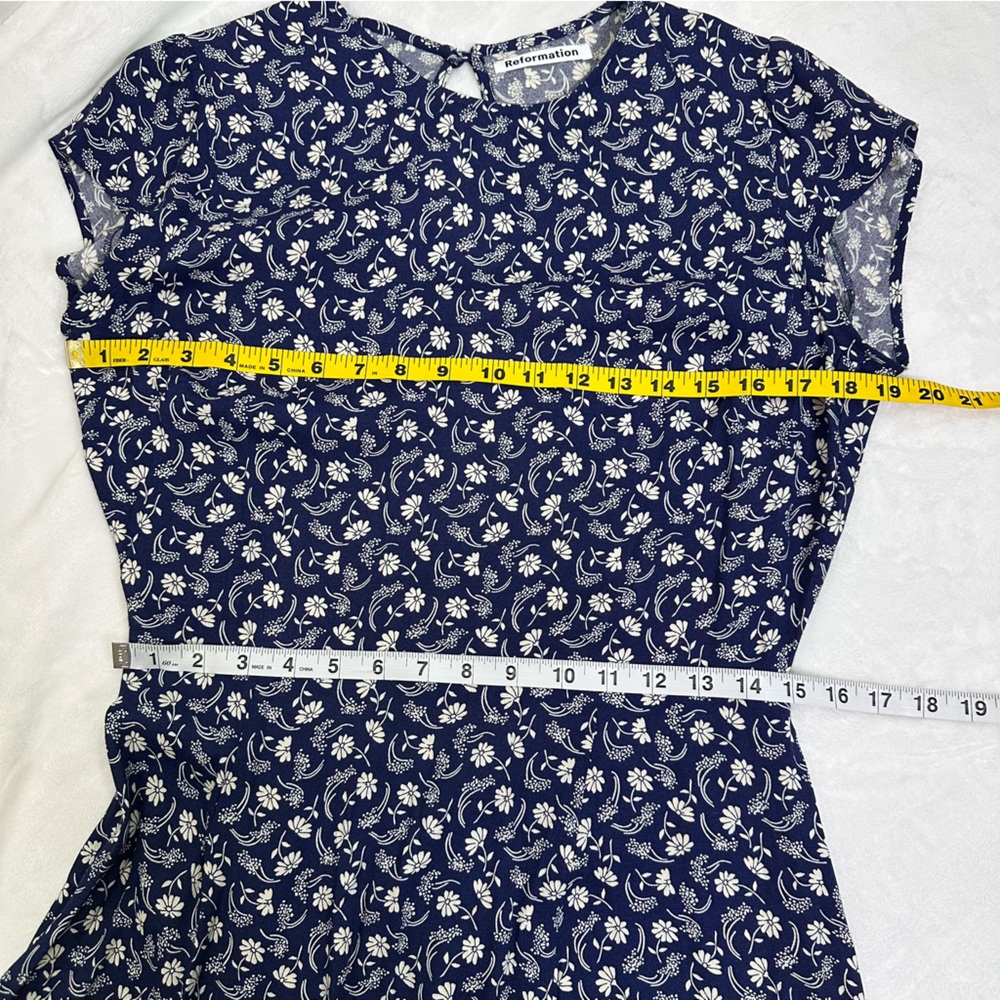 Reformation Gavin Dress Navy Blue Floral Print Midi Size 12 - Picture 10 of 10